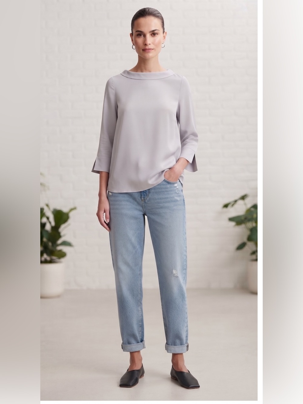 COS Stand Up Collar Top- Silver/Gray- EU 38/US 6- MSRP $115
